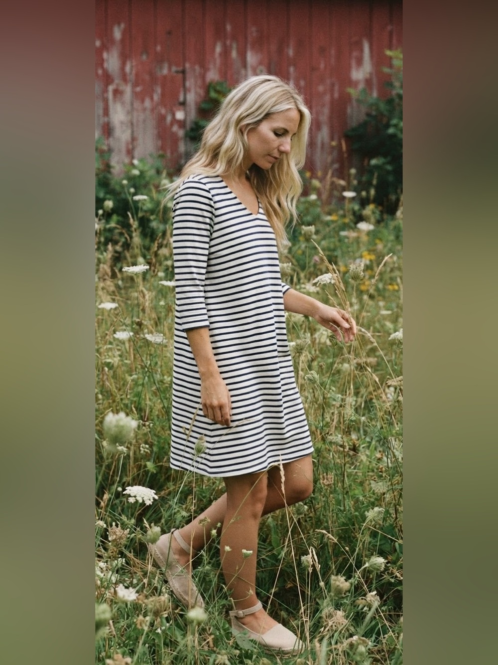 Two Danes Hemp Cotton Striped Blue & White Coastal Dress Size XS Cottagecore
